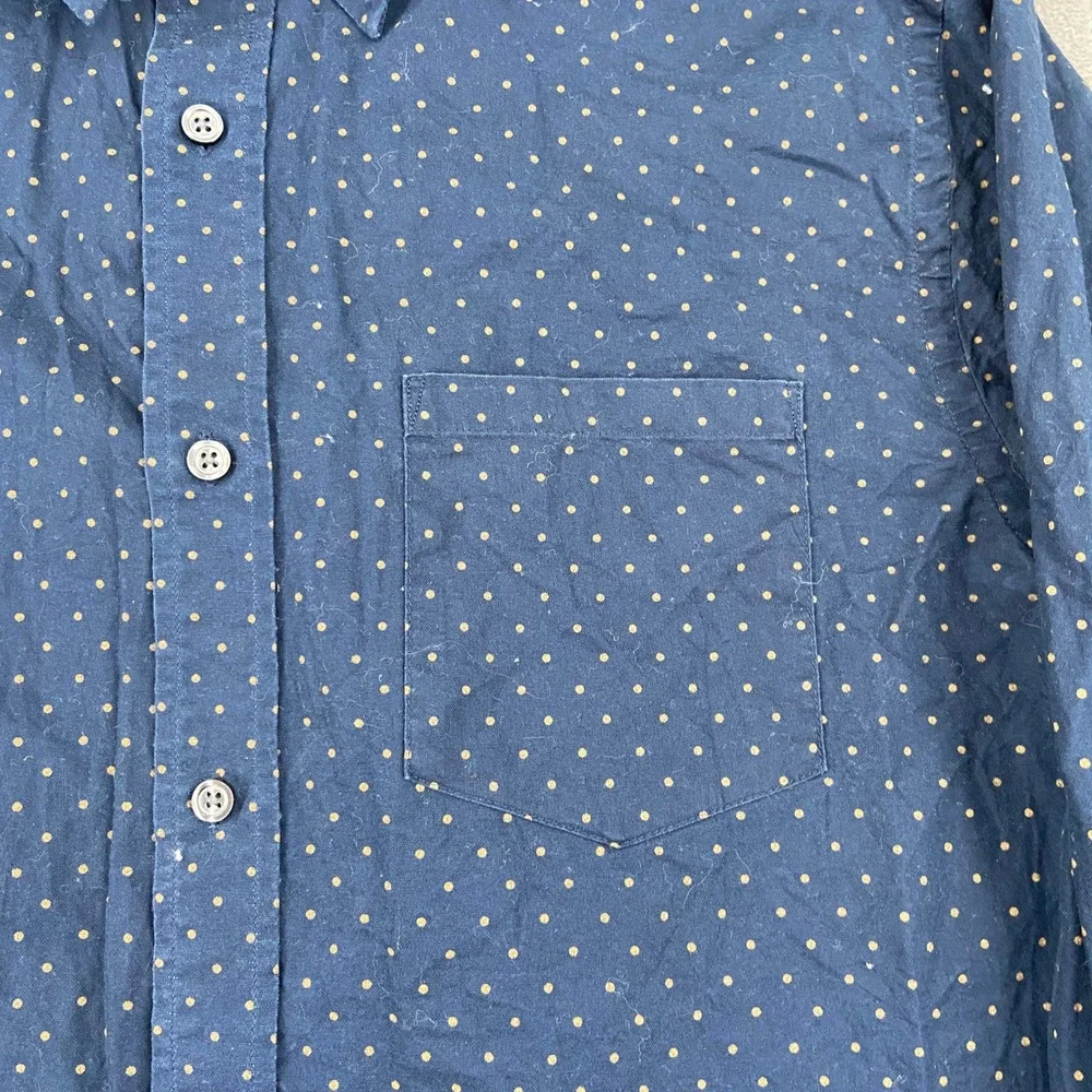 Banana Republic Mens Large Navy Blue Polka Dot Cotton Button Down Shirt 4783